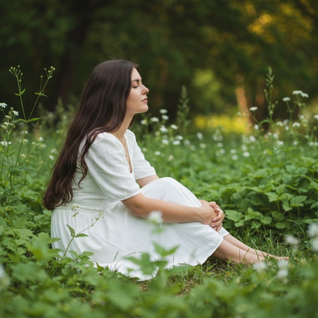 Person reflecting peacefully in natural surroundings